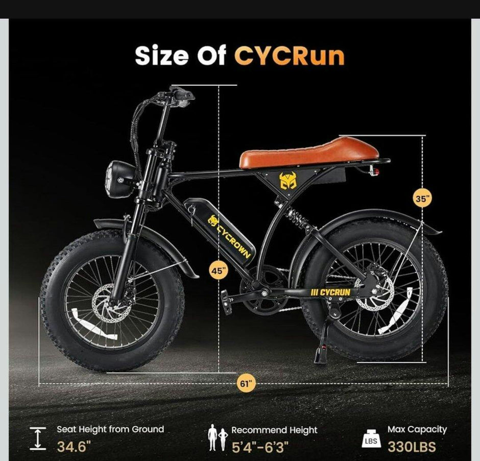 CyCrown Run Mini Electric Bike – 38 Mile Range | 20 MPH Top Speed | 750W Fat-Tire E-Bike