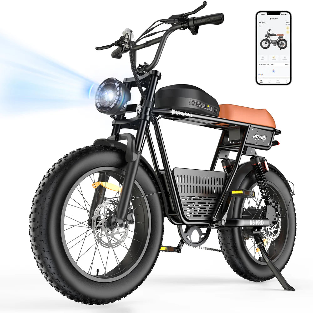 isinwheel R6 Pro Retro Electric Bike – 1500W Motor, 28 MPH Top Speed, 75 Mile Range, Fat Tire Moped-Style E-Bike