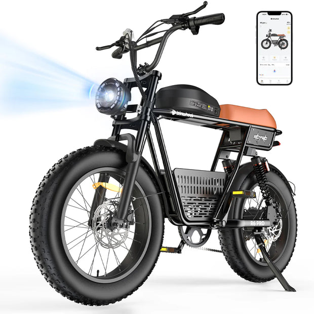isinwheel R6 Pro Retro Electric Bike – 1500W Motor, 28 MPH Top Speed, 75 Mile Range, Fat Tire Moped-Style E-Bike