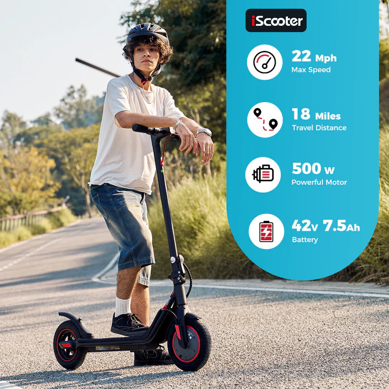 iScooter I9M Electric Scooter – 500W Motor, 22 MPH Top Speed, 18 Mile Range, Foldable Adult Commuter Scooter (Black)