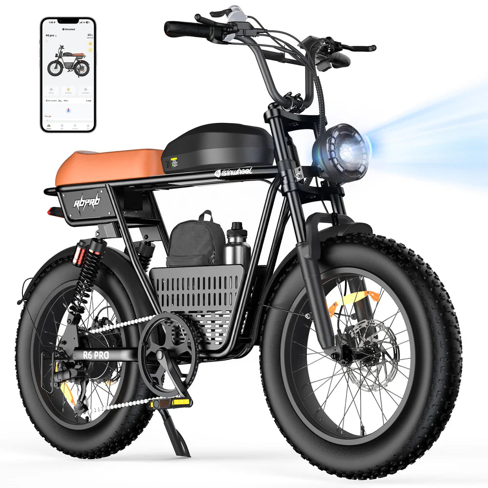 isinwheel R6 Pro Retro Electric Bike – 1500W Motor, 28 MPH Top Speed, 75 Mile Range, Fat Tire Moped-Style E-Bike