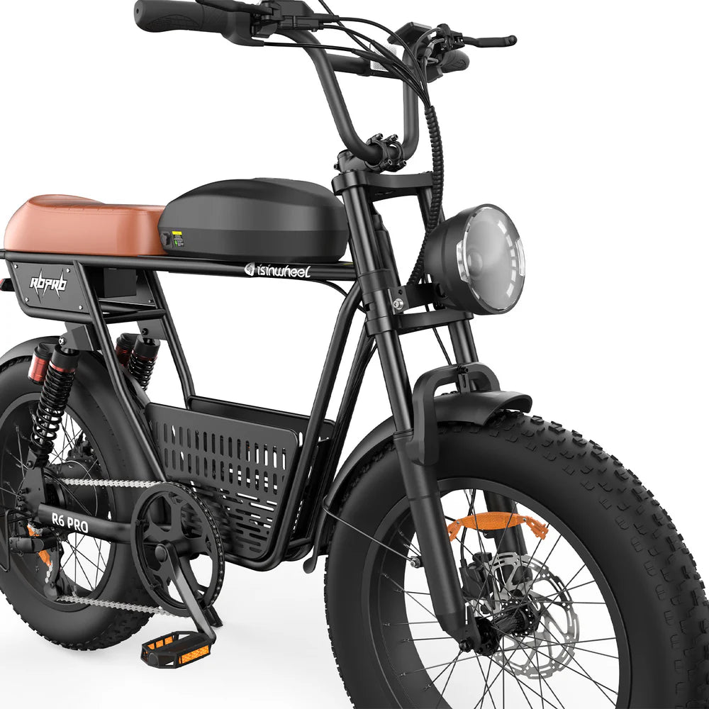 isinwheel R6 Pro Retro Electric Bike – 1500W Motor, 28 MPH Top Speed, 75 Mile Range, Fat Tire Moped-Style E-Bike