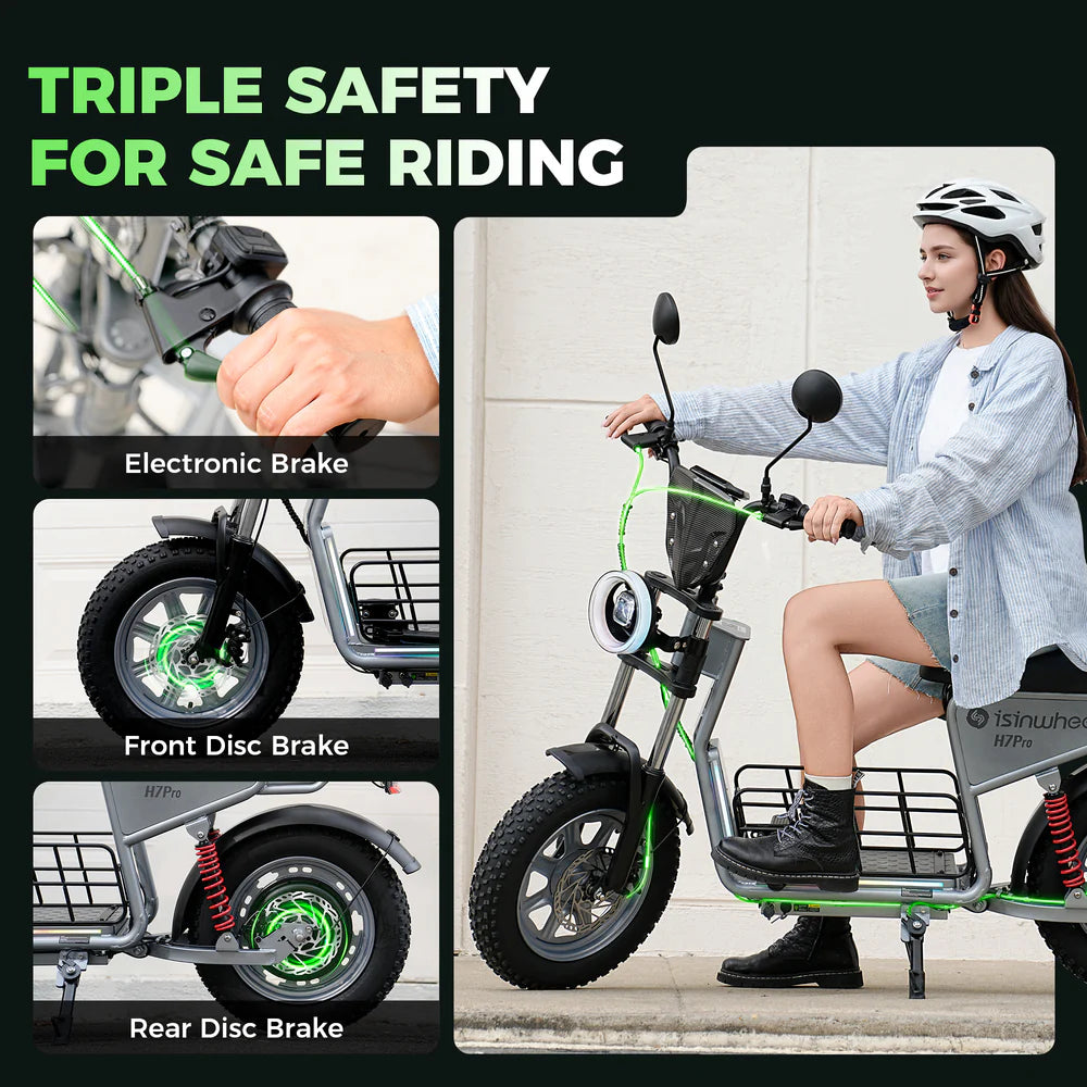 isinwheel H7 Pro Electric Scooter with Seat – 38 MPH Top Speed, Long-Range Commuter E-Scooter (High-End Performance)