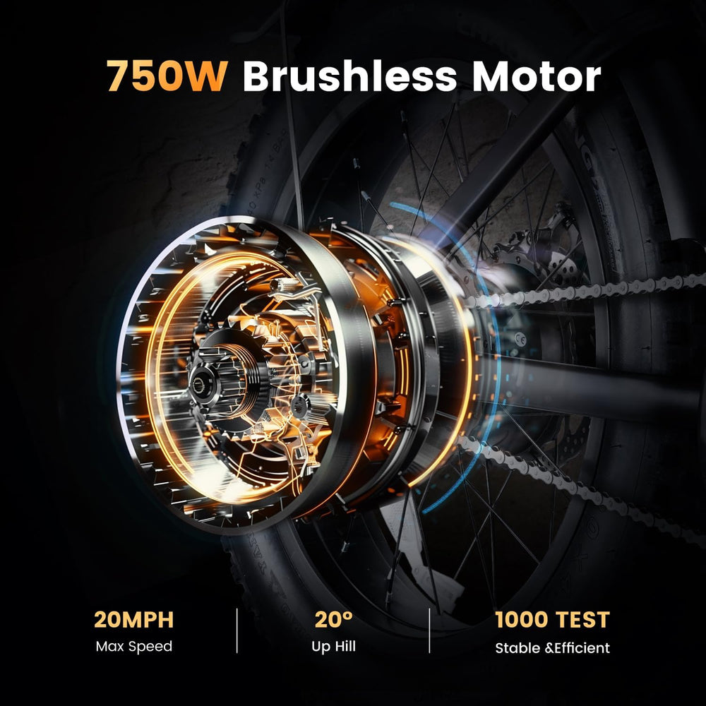 CyCrown Run Mini Electric Bike – 38 Mile Range | 20 MPH Top Speed | 750W Fat-Tire E-Bike