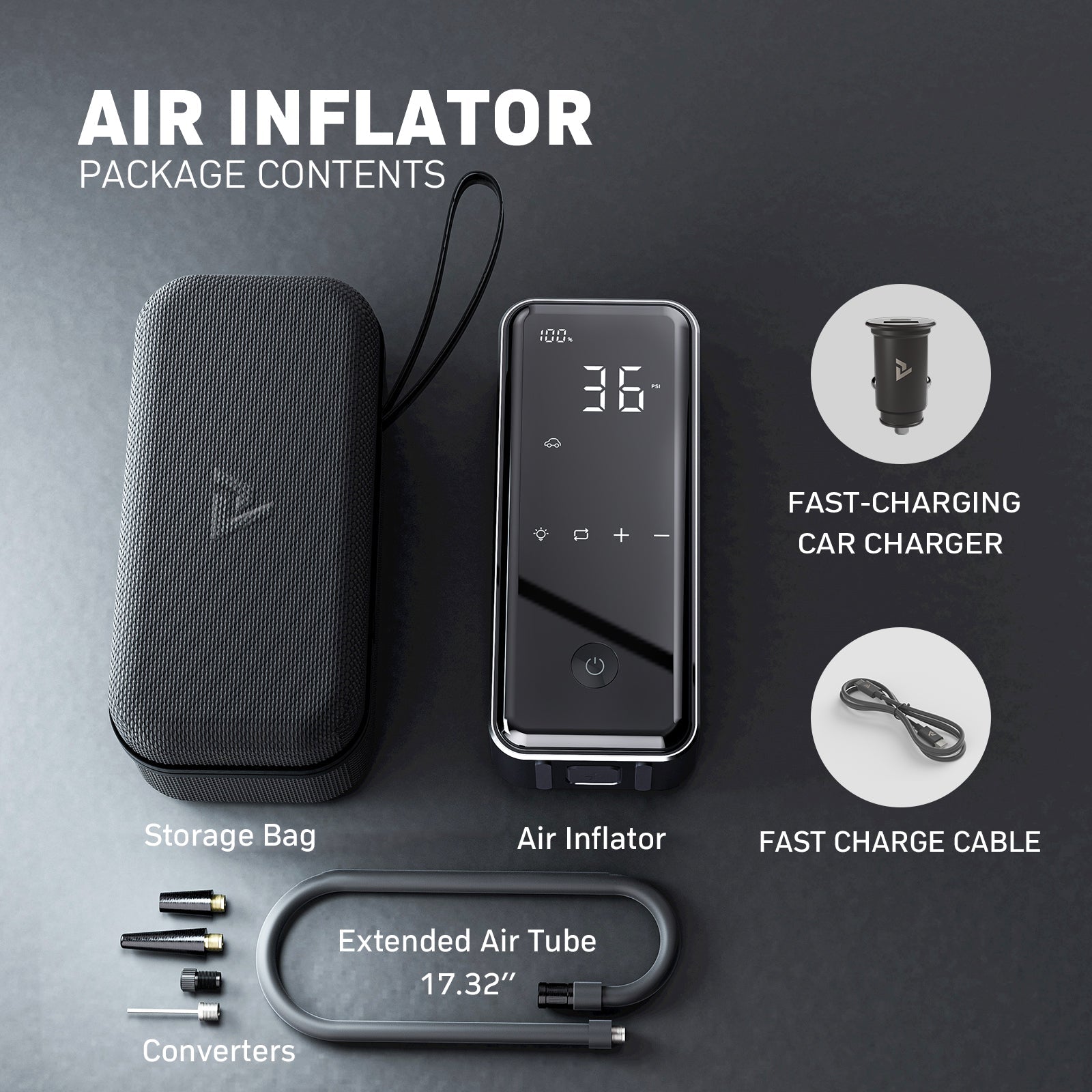 Denvix MotorX Smart Tire Inflator – 150 PSI Portable Air Compressor | 15000mAh Battery | 65W Fast Charging Power Bank