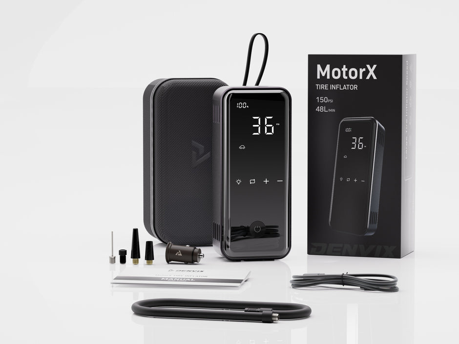 Denvix MotorX Smart Tire Inflator – 150 PSI Portable Air Compressor | 15000mAh Battery | 65W Fast Charging Power Bank